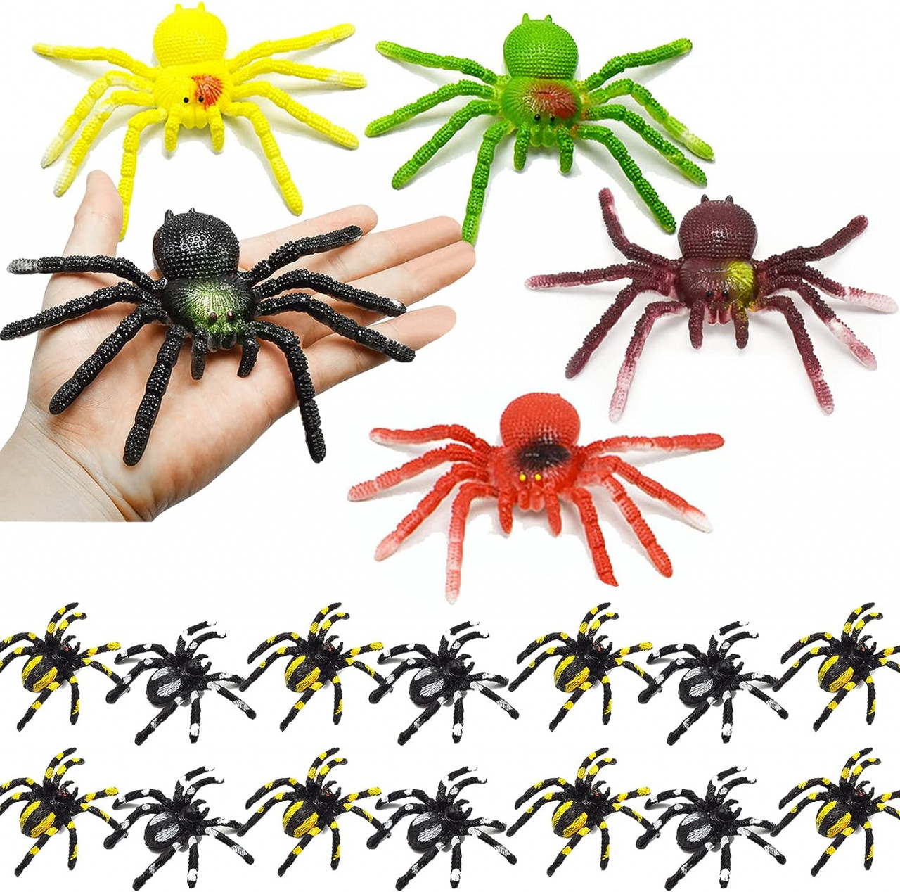 Set de 22 paianjeni pentru atmosfera de Halloween Sanlianzi, plastic, multicolor
