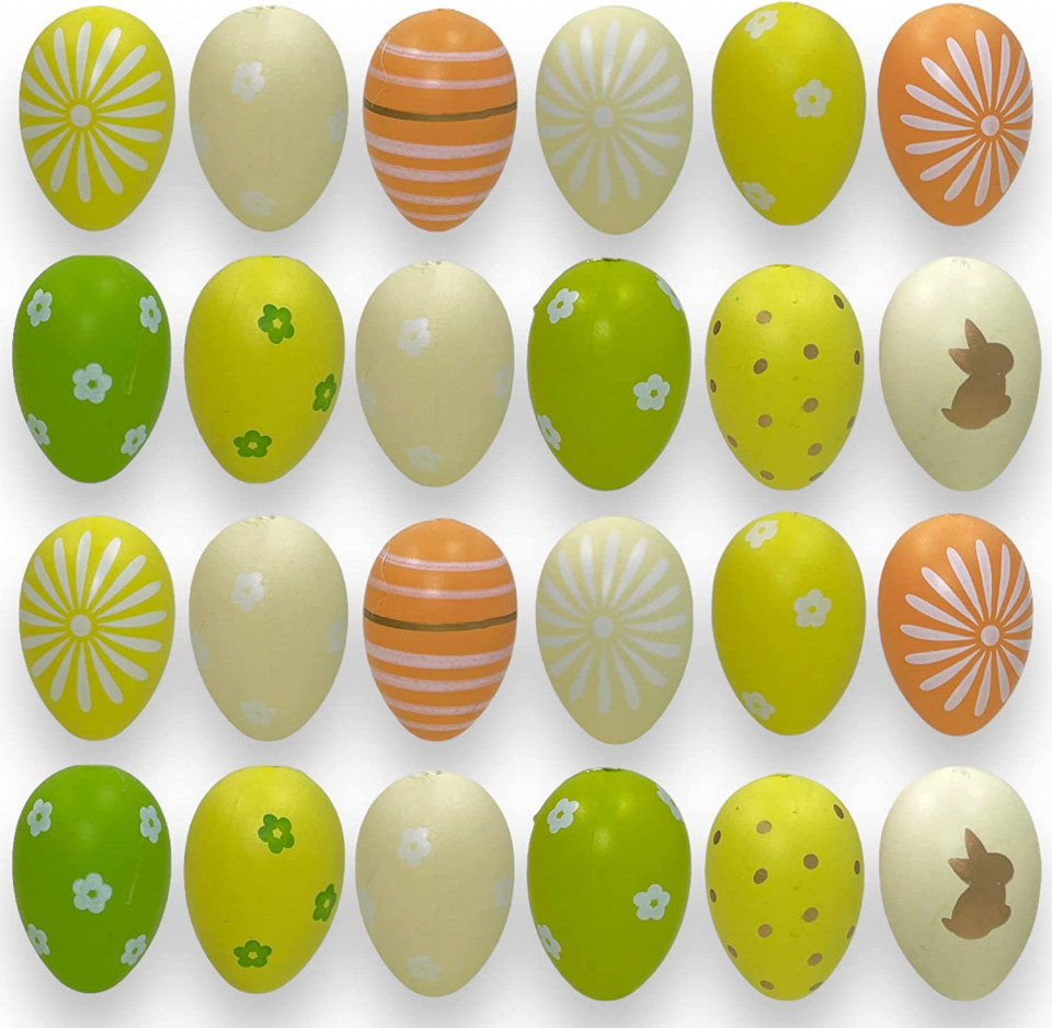 Poze Set de 24 oua pentru Paste MIJOMA, plastic, verde/alb/portocaliu, 6 x 4 cm