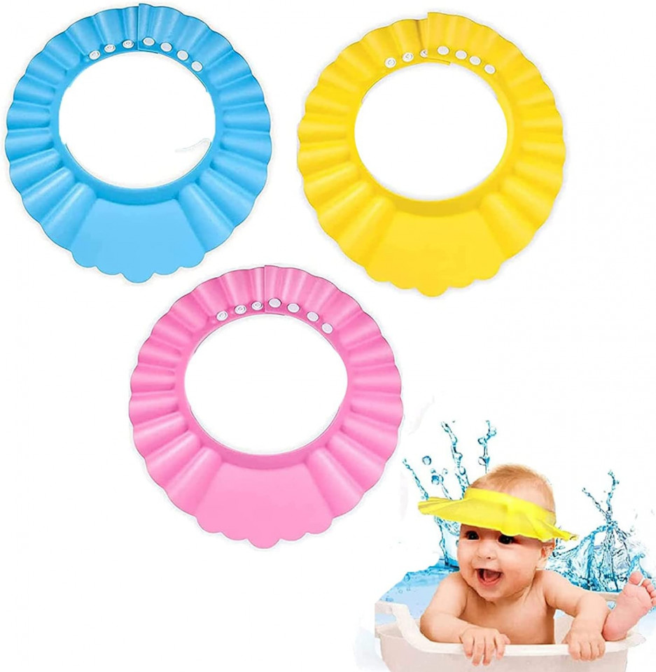 Set de 3 capace de protectie pentru dus la copii HELOVGE, EVA, roz, galben, albastru, 40-52 cm