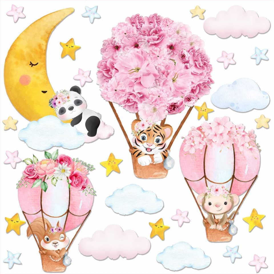 Set de 3 coli cu stickere pentru perete Bdecoll, vinil, model floral, multicolor