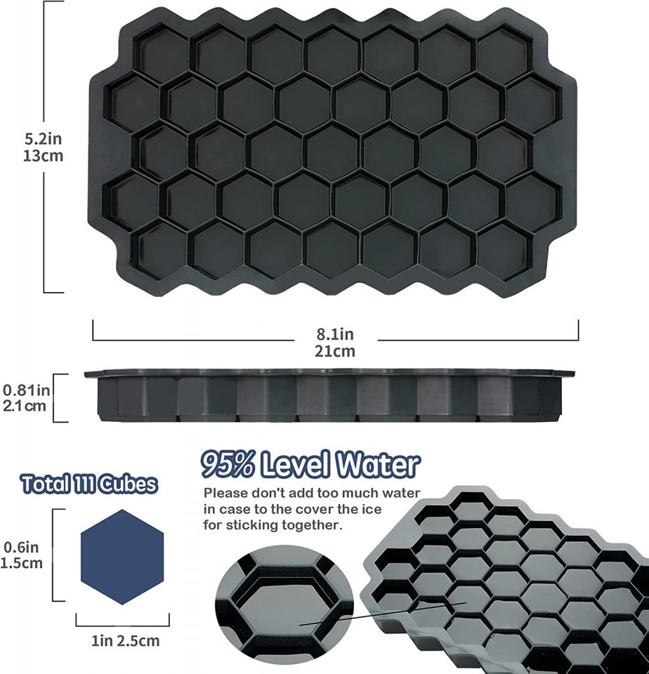 Poze Set de 3 matrite de gheata cu capac AcrossSea, hexagonal, silicon, negru, 13 x 21 cm