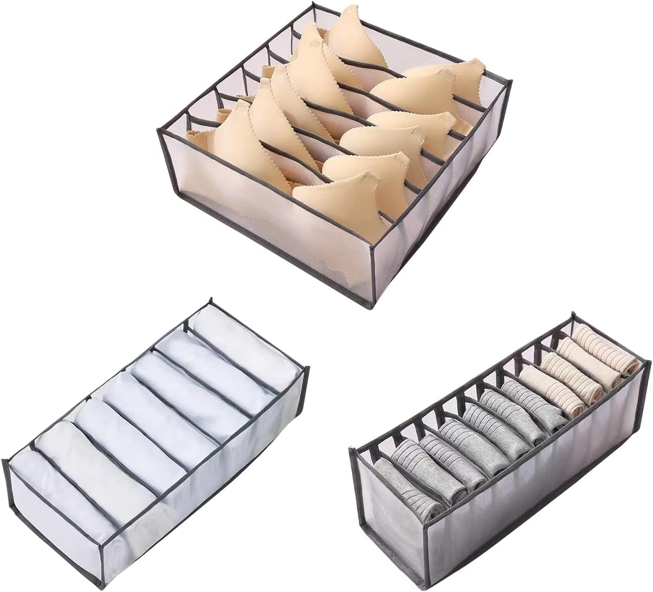 Set de 3 organizatoare pentru haine BEZORR, PVC, gri/transparent, 44x30x21cm