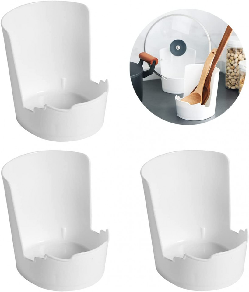 Poze Set de 3 suporturi pentru capace SIMIN, plastic, alb, 11,8 x 13 x 12,6 cm