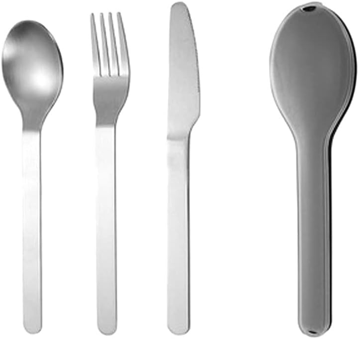 Set de 3 tacamuri si cutie de depozitare pentru pranz Fiekcor, otel inoxidabil/plastic, argintiu, 18 cm