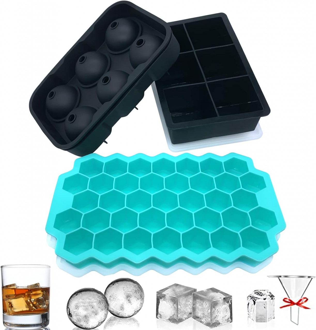 Set de 3 tavi pentru cuburi de gheata InJolly, silicon, albastru/negru
