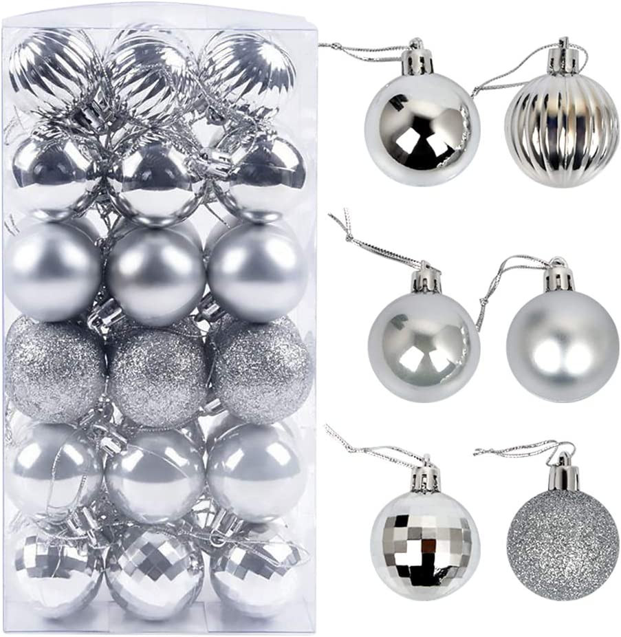 Set de 36 globuri pentru brad ZoneYan, plastic, argintiu, 4 cm