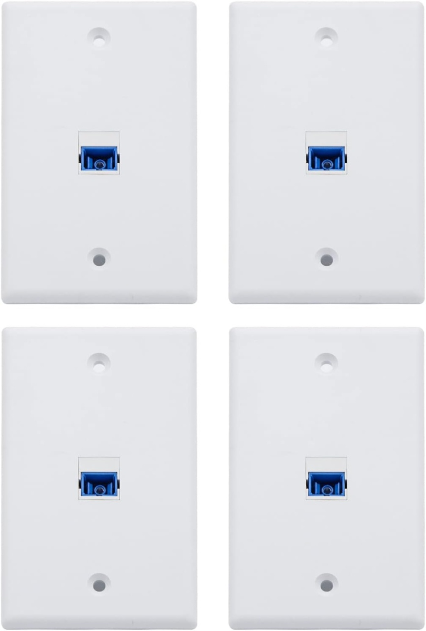 Set de 4 panouri cu porturi pentru fibra optica SC SMF/MMF 10Gtek, 1 port, plastic, alb/albastru, 11,5 x 7 cm