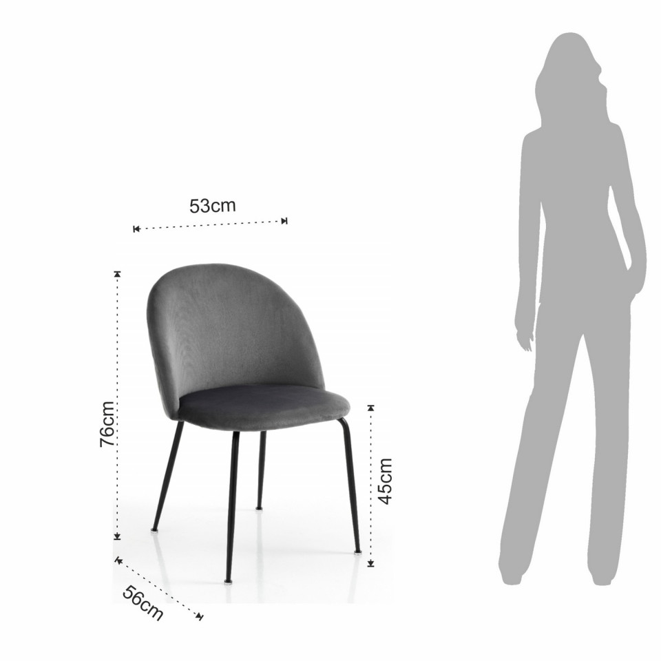 Set de 4 scaune tapitate Selly, gri/negru, 56 x 53 x 76 cm image7