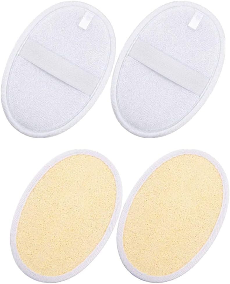 Set de 4 tampoane pentru exfoliere Qinuseaks, luffa, alb/bej, 14 x 10 cm