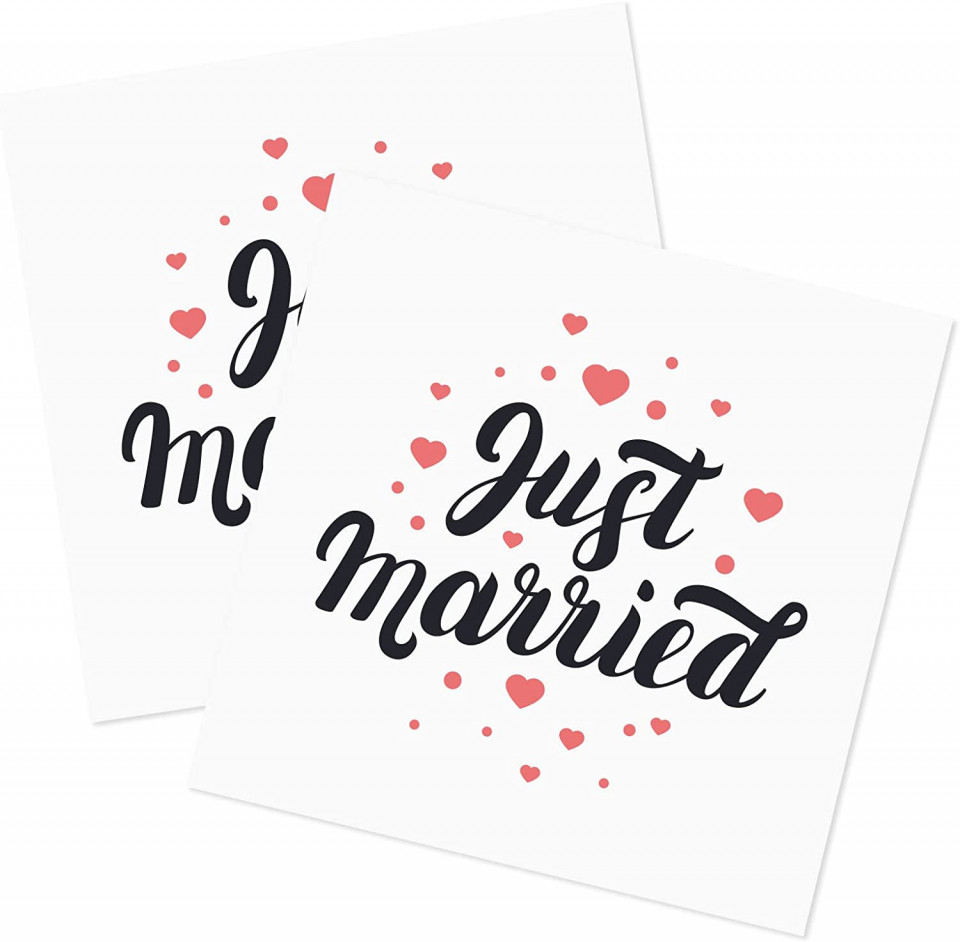 Set de 40 servetele Just Married LANMOK, hartie, alb/negru/roz, 33 x 33 cm Accesorii Accesorii pentru petreceri