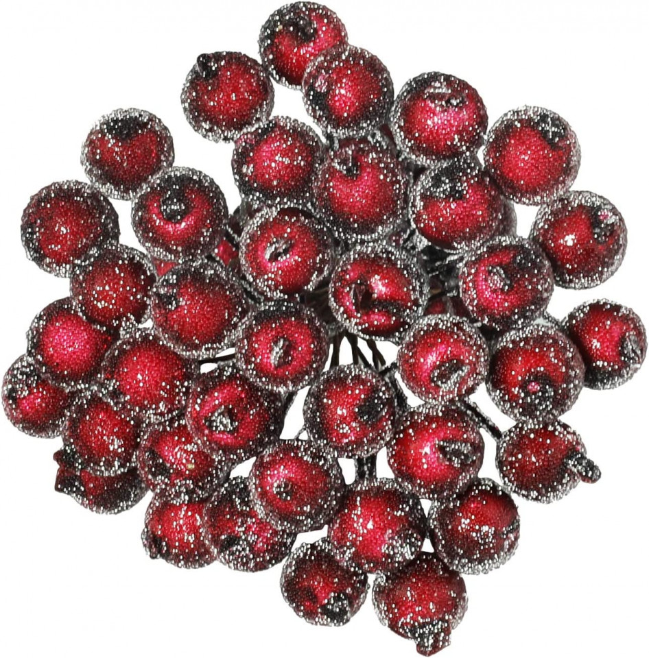 Set de 400 fructe artificiale pentru ornamente de Craciun EKKONG, spuma/fier, rosu, 1,2 cm/ 15 cm 12 pret redus