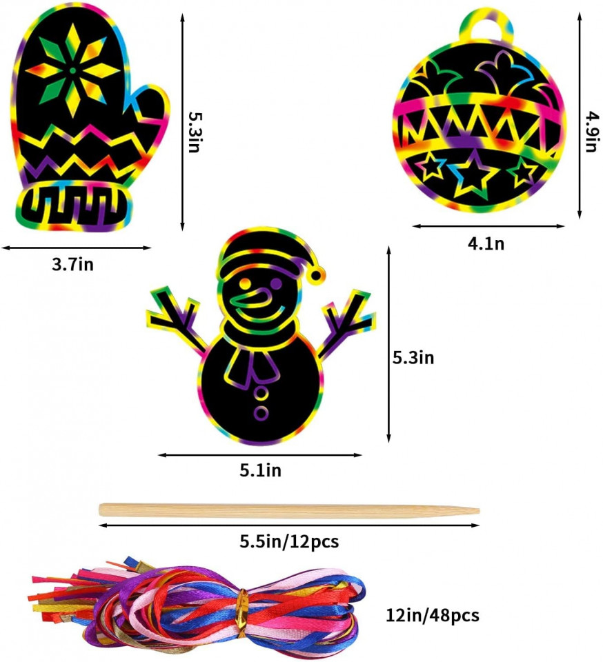 Poze Set de 48 hartii cu panglici si 24 creioane de razuit pentru Craciun , hartie/lemn/panglica, multicolor, 14 x 5,5 cm / 70 cm / 27,6 cm