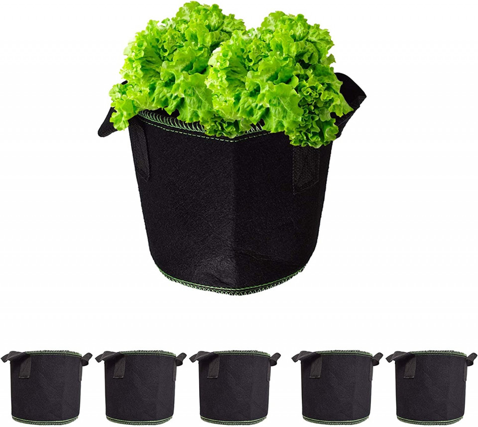 Set de 5 saci pentru plante AISENPARTS, rotund, textil, negru, 35 x 24 cm