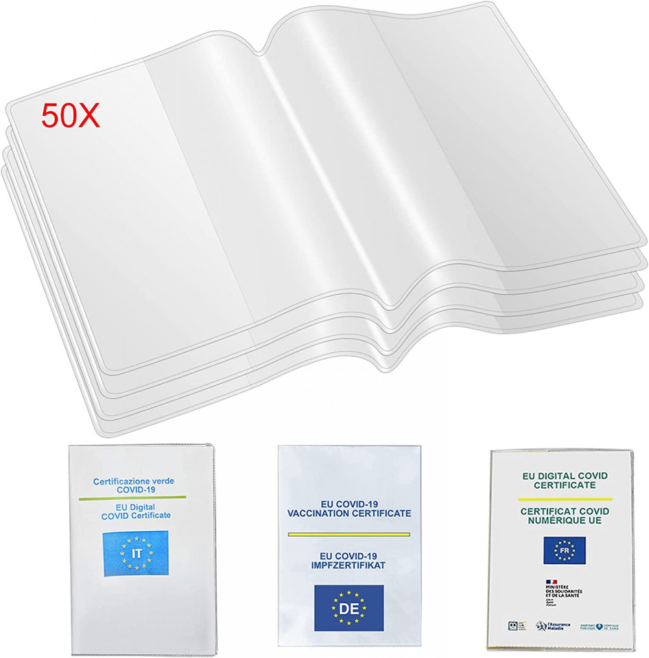 Set de 50 coperti pentru pasaport/carnet Mizijia, PVC, transparent, 154 X 110 mm