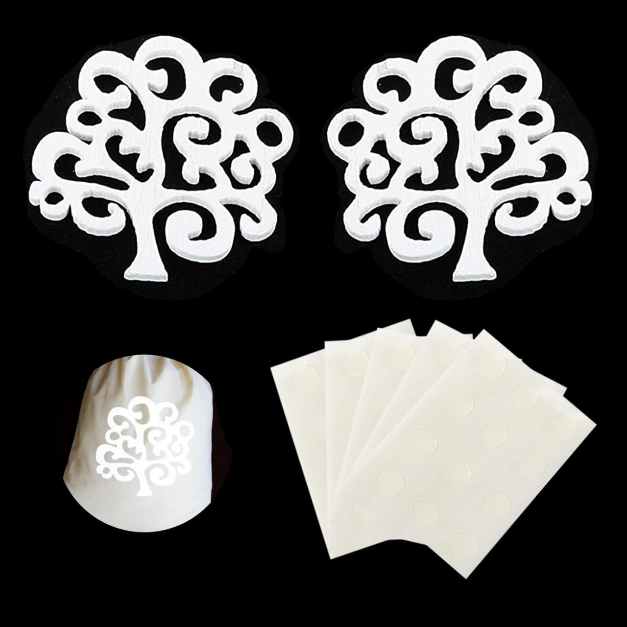 Set de 50 pandative cu autocolante pentru botez Azexcy, lemn/hartie, alb, 4 x 4 cm