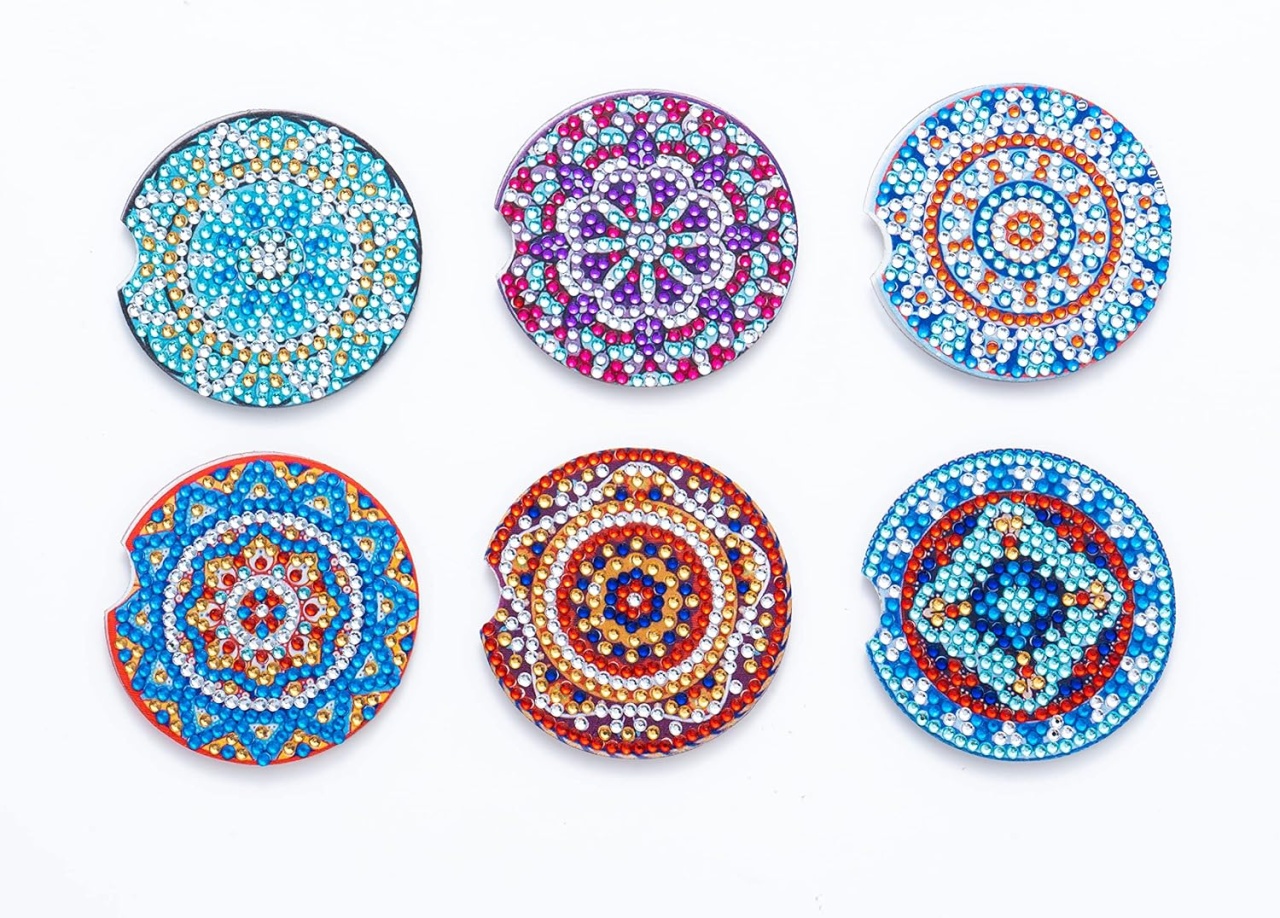 Set de 6 coastere Anzrle, lemn/acril, multicolor, 7 cm