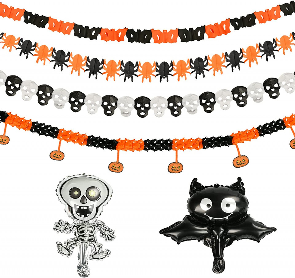 Set de 6 decoratiuni de Halloween KATELUO, hartie/folie, alb/negru/portocaliu Accesorii pret redus
