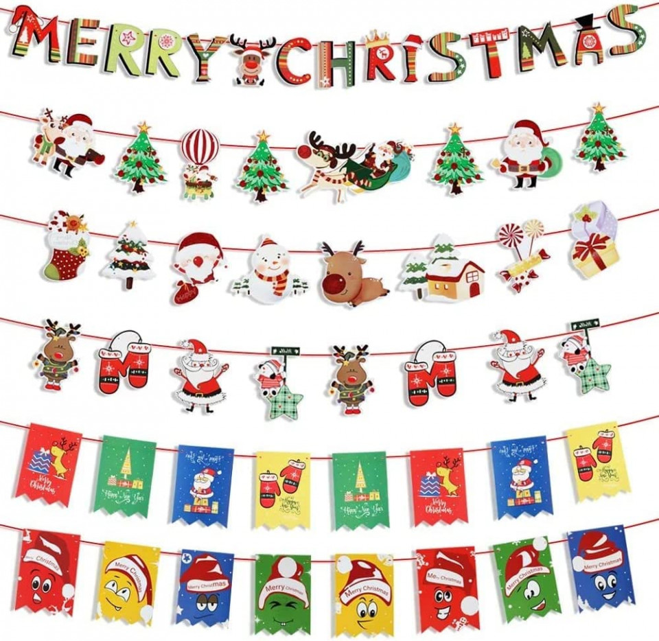 Set de 6 decoratiuni pentru Craciun XiXiRan, hartie, multicolor, 3 m