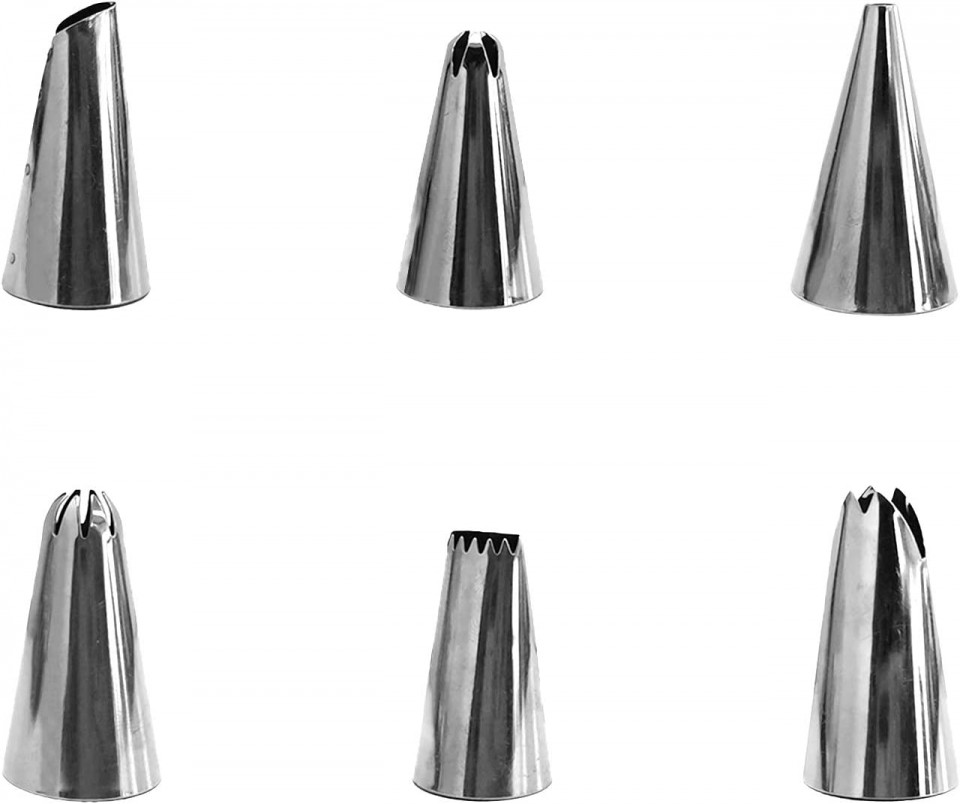 Set de 6 duze pentru coacere sau ornare prajituri HEIGOO, otel inoxidabil, argintiu, 3,2 x 1,7 cm