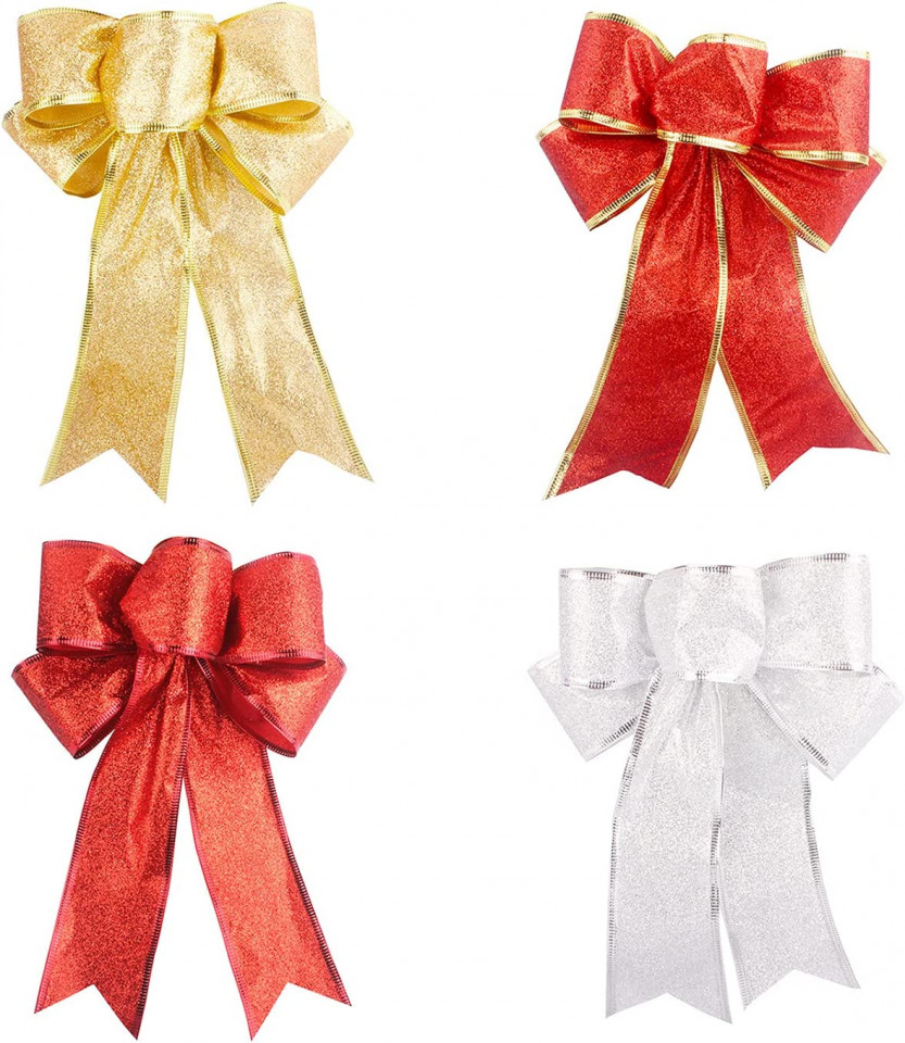 Set de 6 fundite pentru cadou Wenyue, rosu/auriu/argintiu, panglica, 20 x 25 cm