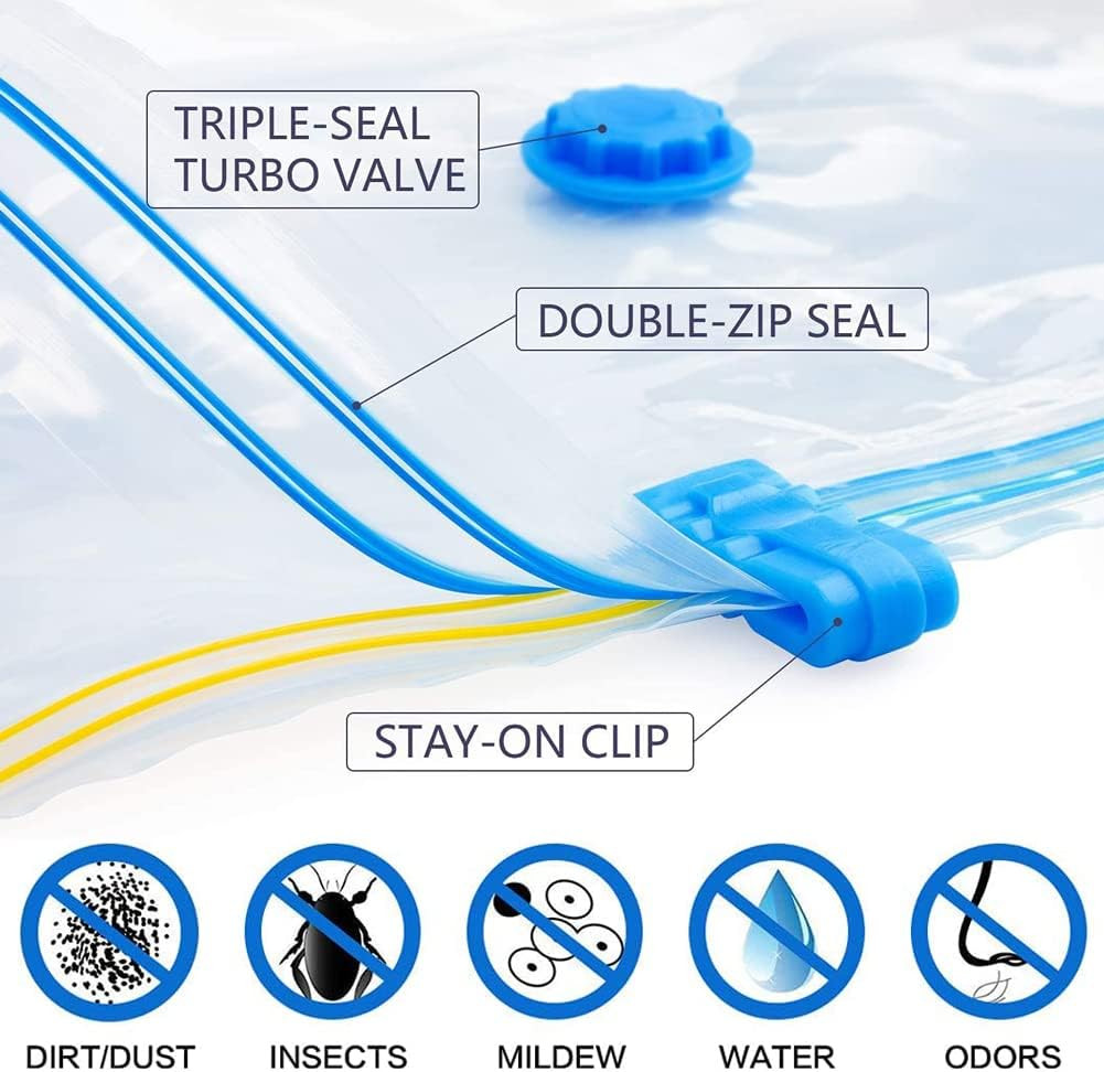 Poze Set de 6 saci pentru depozitare si o pompa cu vid Nesloonp, plastic, albastru/transparent