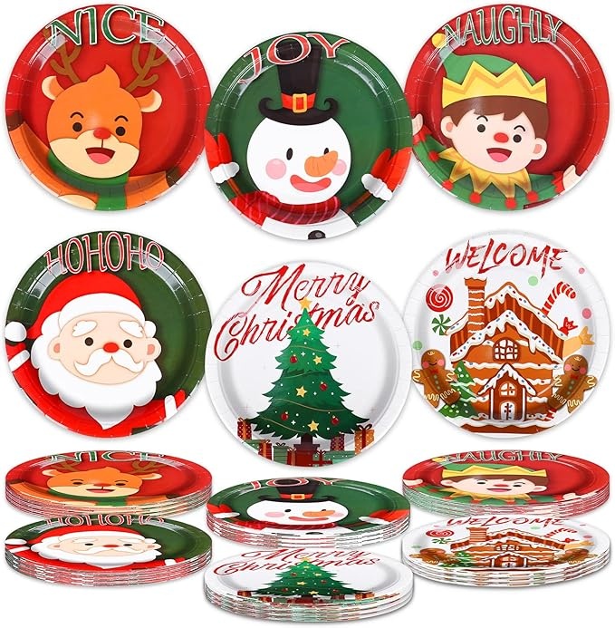 Set de 60 farfurii model de Craciun Alaiyaky, hartie, multicolor, 22,5 cm