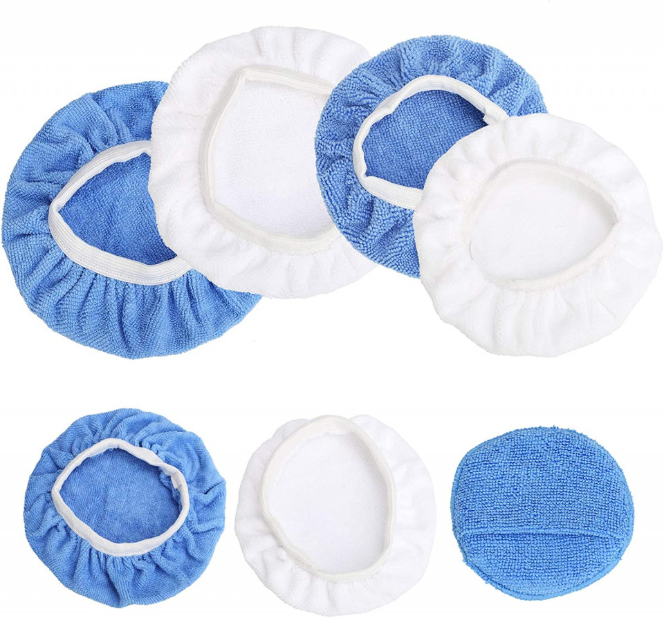 Set de 7 capace pentru masina de lustruit LOPOTIN, microfibra, alb/albastru