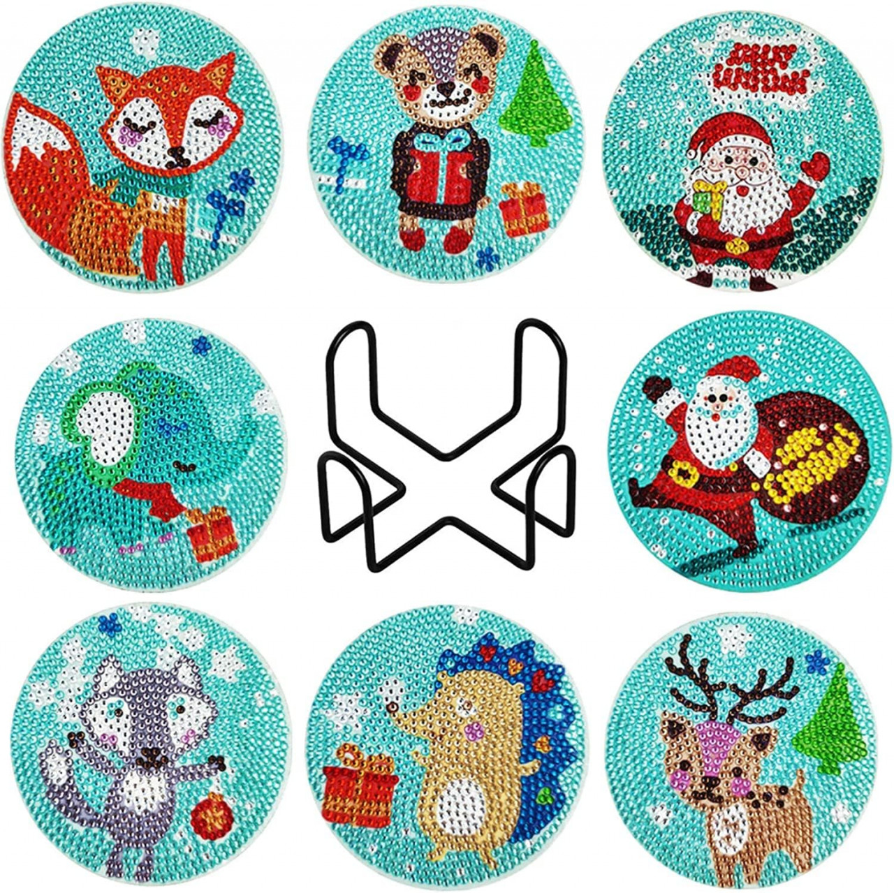Set de 8 coastere cu suport pentru pictura cu diamante EVYIENEN, pluta /rasina/metal, 10 cm