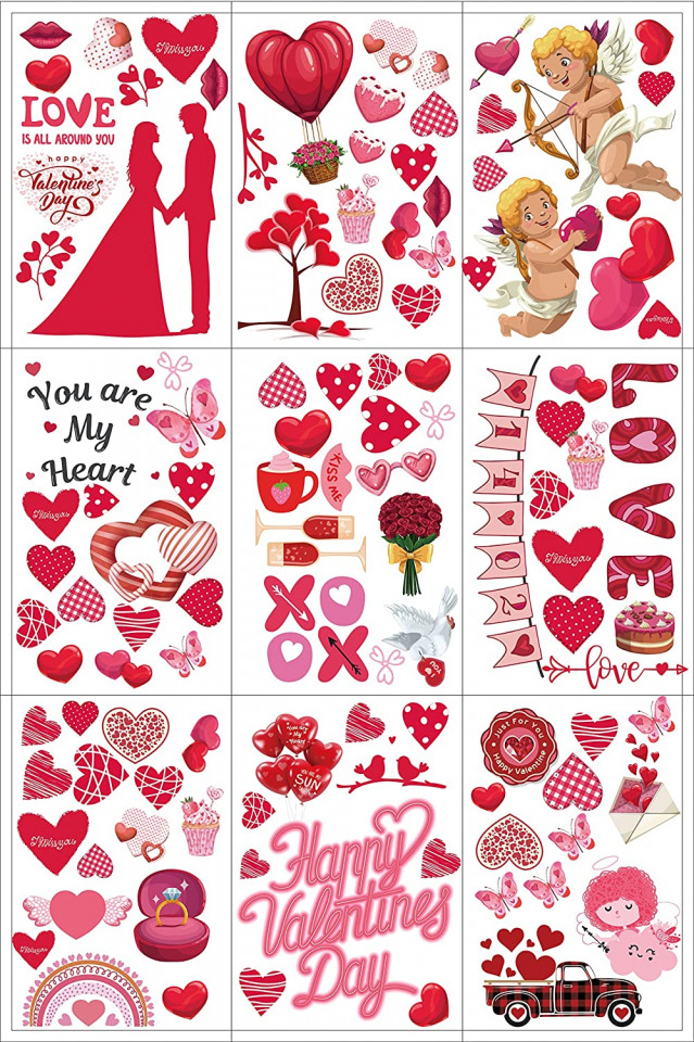 Set de 8 foi cu autocolante pentru Valentine\'s Day Bdecoll, hartie, rosu, 144 piese