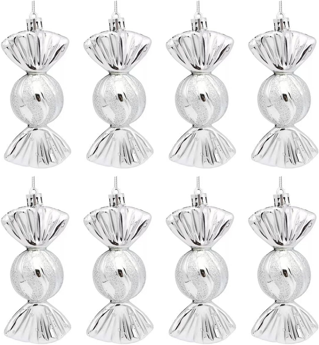 Set de 8 ornamente pentru brad Winwild, plastic, argintiu, 5 x 12 cm