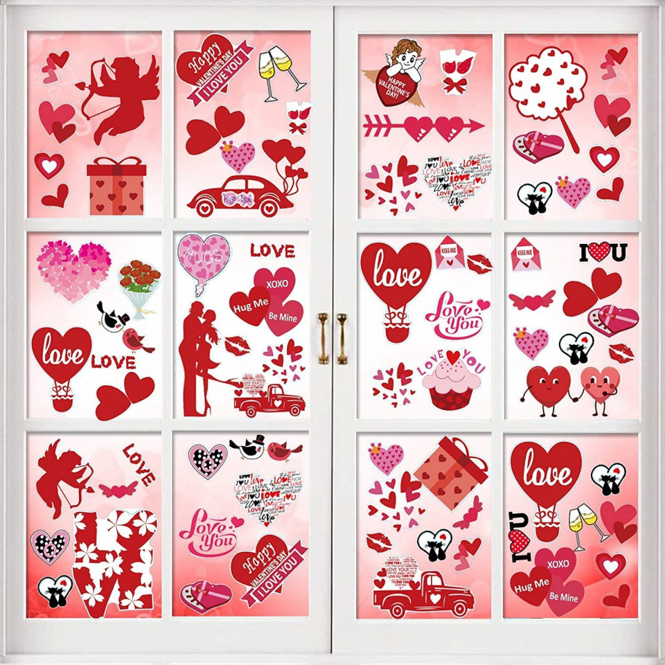 Set de 9 foi cu autocolante de Valentine’s Day Sayala, PVC, rosu, 30 x 20 cm autocolante