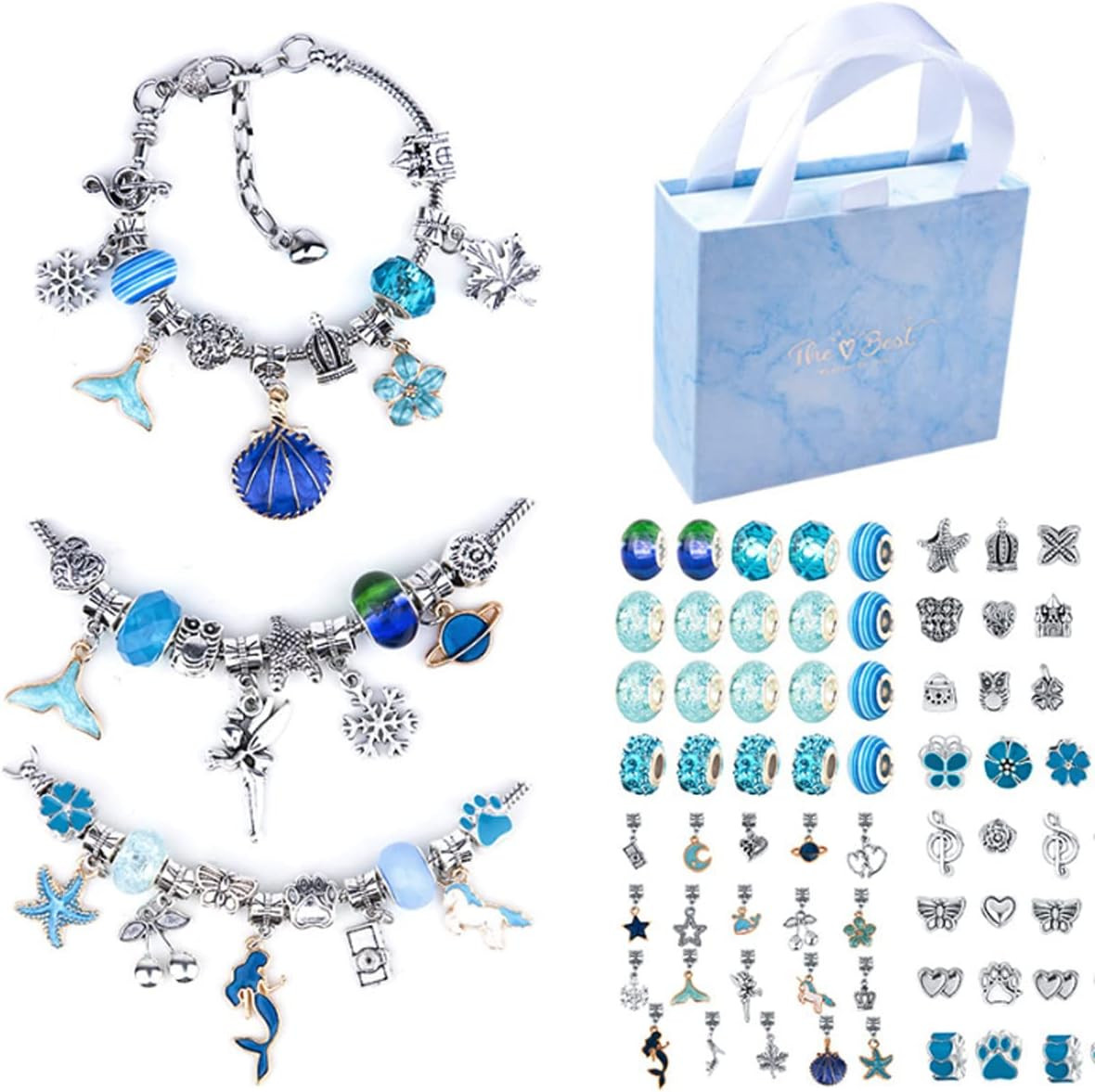 Set de creatie bijuterii pentru fete Goorder, metal, albastru/argintiu, 63 piese albastru/argintiu