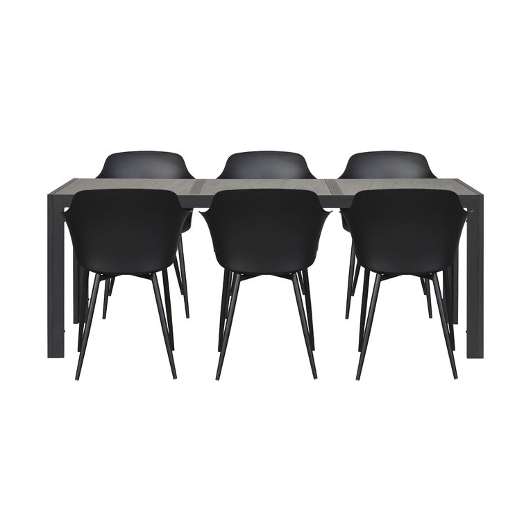 Set de masa si 6 scaune Lovis, metal/ plastic/ ceramica, gri/ negru chilipirul-zilei.ro