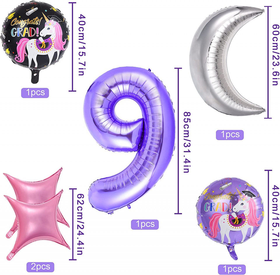 Poze Set de petrecere pentru 29 ani Colmanda, latex/folie, model unicorn, multicolor, 32 piese