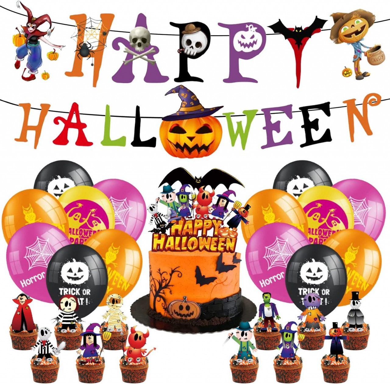 Set de petrecere pentru Halloween Simyron, multicolor, latex/hartie, 30 piese la reduceri zi de zi Accesorii pentru petreceri 2023-10-01