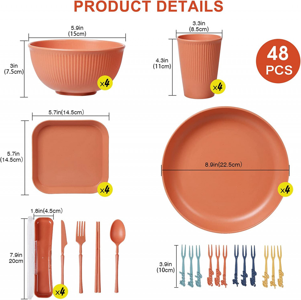 Poze Set de vesela pentru copii Generic, polipropilena, portocaliu, 48 piese
