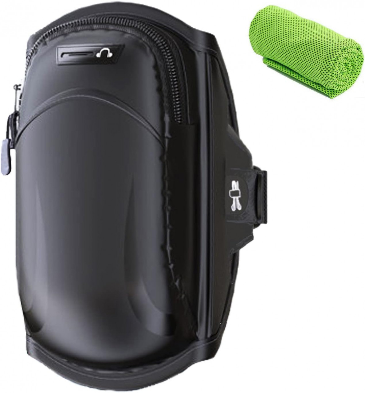 Set husa de telefon tip banderola pentru alergare/antrenament si prosop CYchen, nailon, negru/verde, compatibil cu telefoanele de pana la 6,5 inchi