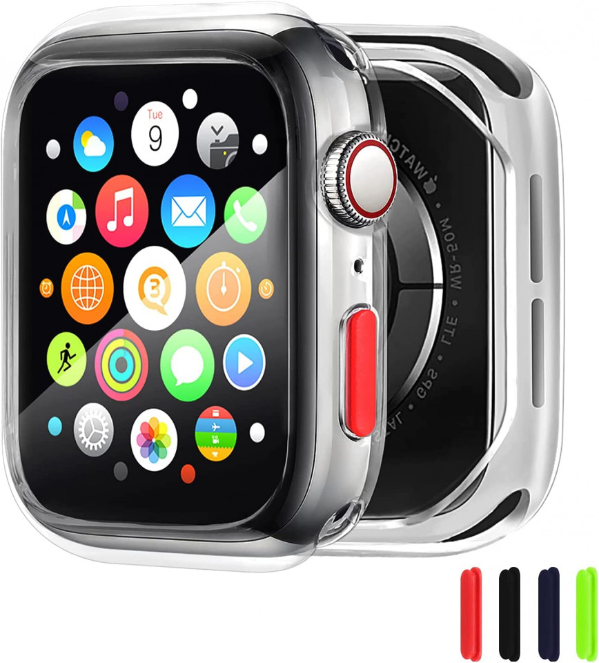 Set husa si folie de protectie pentru Apple Watch ZXK CO, silicon/sticla, transparent