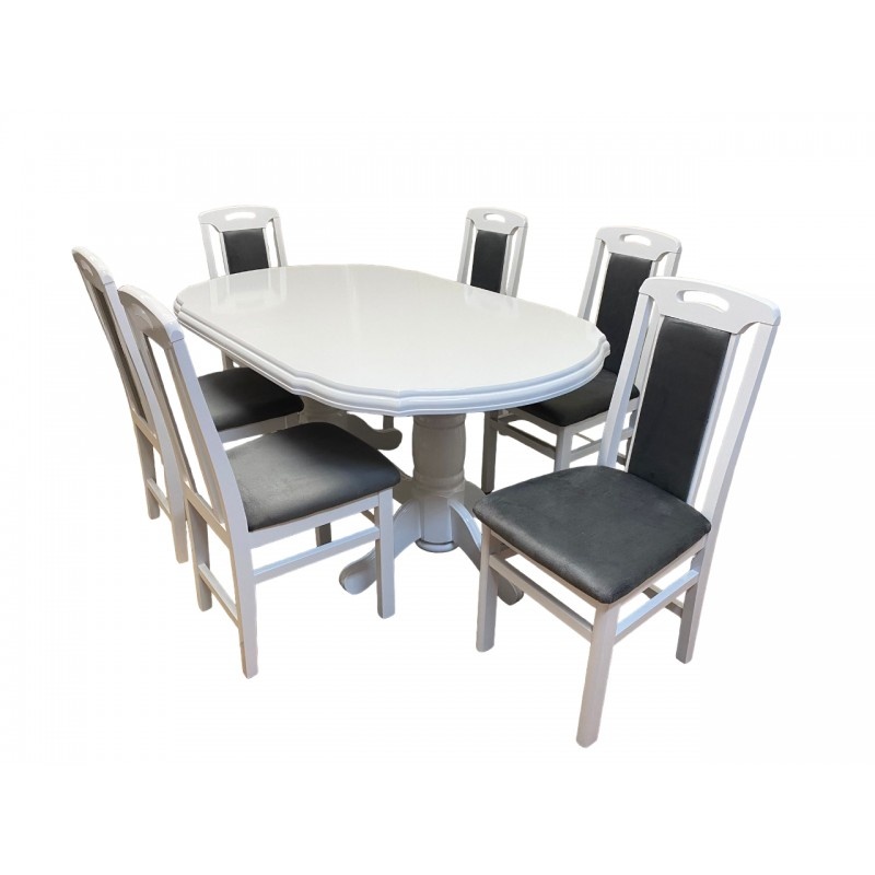 Set masa living SB Nork alba plus 6 scaune SB Tim alb/gri, 74x90x160/200 cm