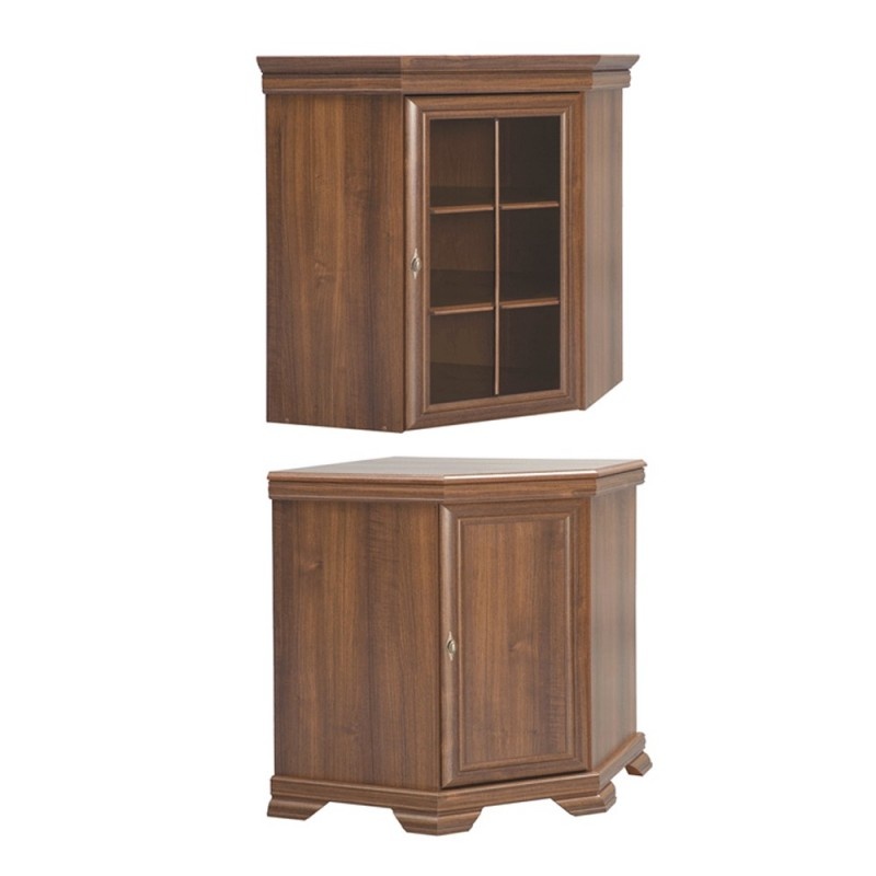 Set mobila living pentru colt comoda VMN1 si vitrina VMNN1, 75 x 75 x 97 cm, Nuc
