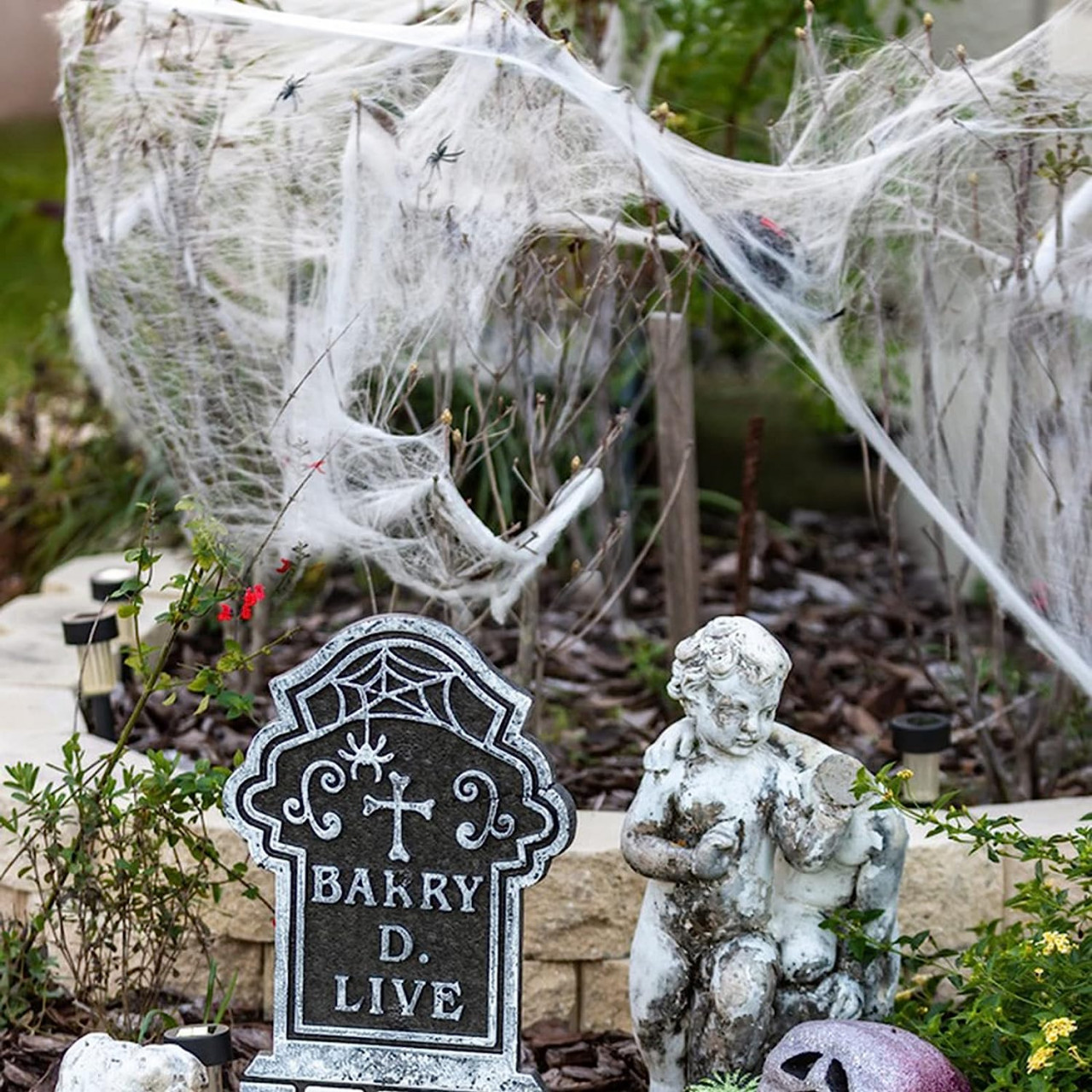 Set panza si 30 paianjeni pentru Halloween Venga Amigos, poliester/plastic, alb/negru