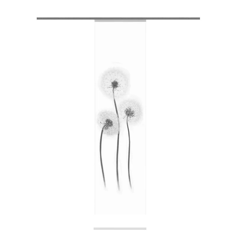 Set perdea cu sina Sisler, model papadii, poliester/metal, alb/gri, 60 x 245 cm