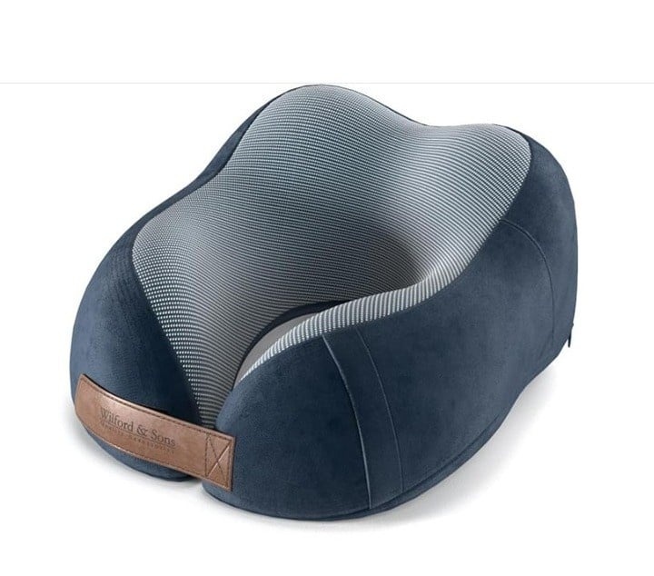 Set premium perna calatorie, Wilford & Sons, spuma cu memorie plus dopuri de urechi si husa de protectie, bleumarin, Resigilat, Grad A