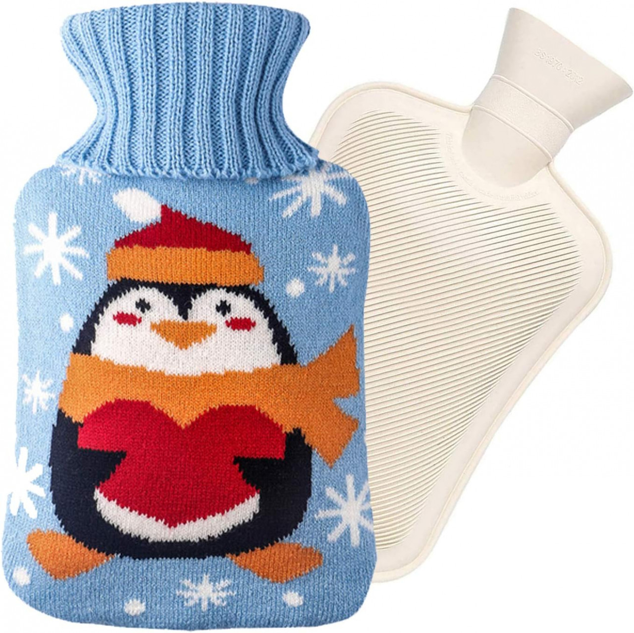 Set sticla cu husa pentru apa calda Ziyero, cauciuc/textil, albastru/crem, 2 L, 33 x 19,5 cm