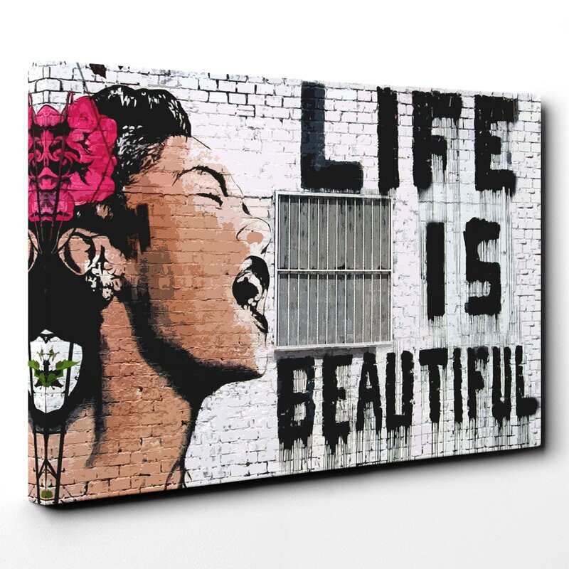 Tablou Life is Beautiful, panza, alb/negru, 50 x 76 cm Decorațiuni de perete 2023-02-08