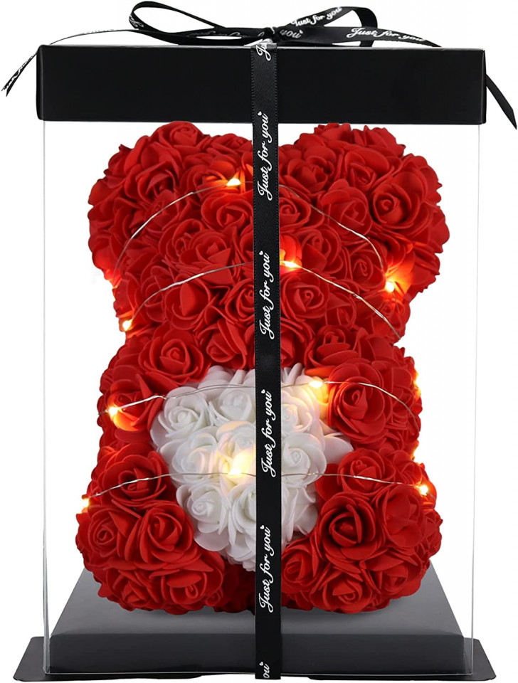 Ursulet de trandafiri RUIWKO, LED, rosu, 25 cm chilipirul-zilei.ro
