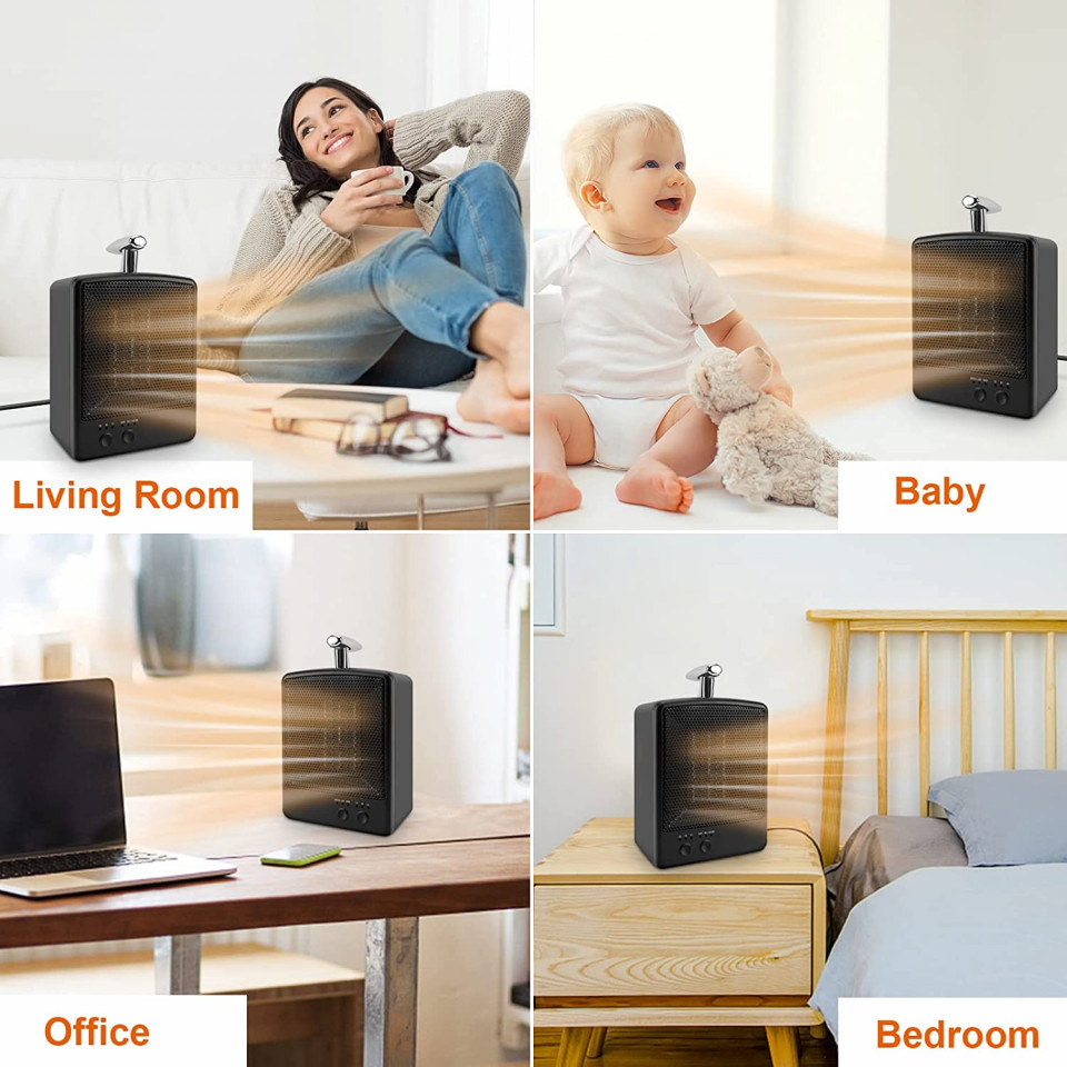 Poze Ventilator cu incalzitor CestMall, 2 nivele reglabile, 1000 W, negru, ceramica/ABS, 150 x 250 x 95 mm