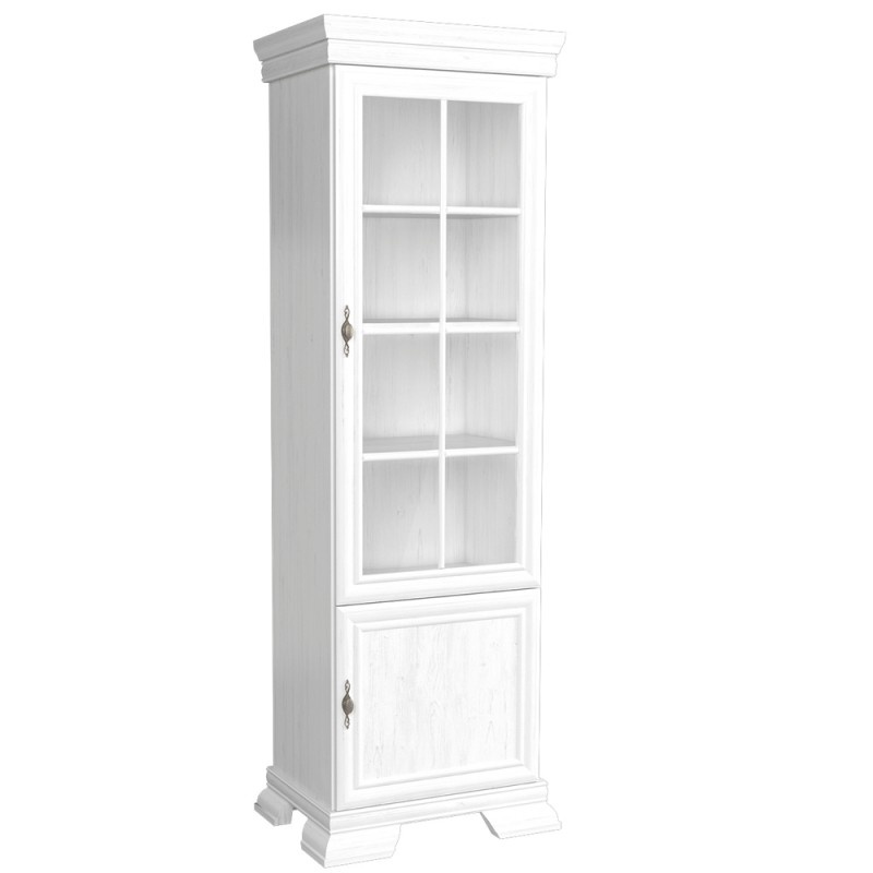 Vitrina living VMW1, 2 usi, 4 polite, Alb Antichizat, 58 x 40 x 193 cm