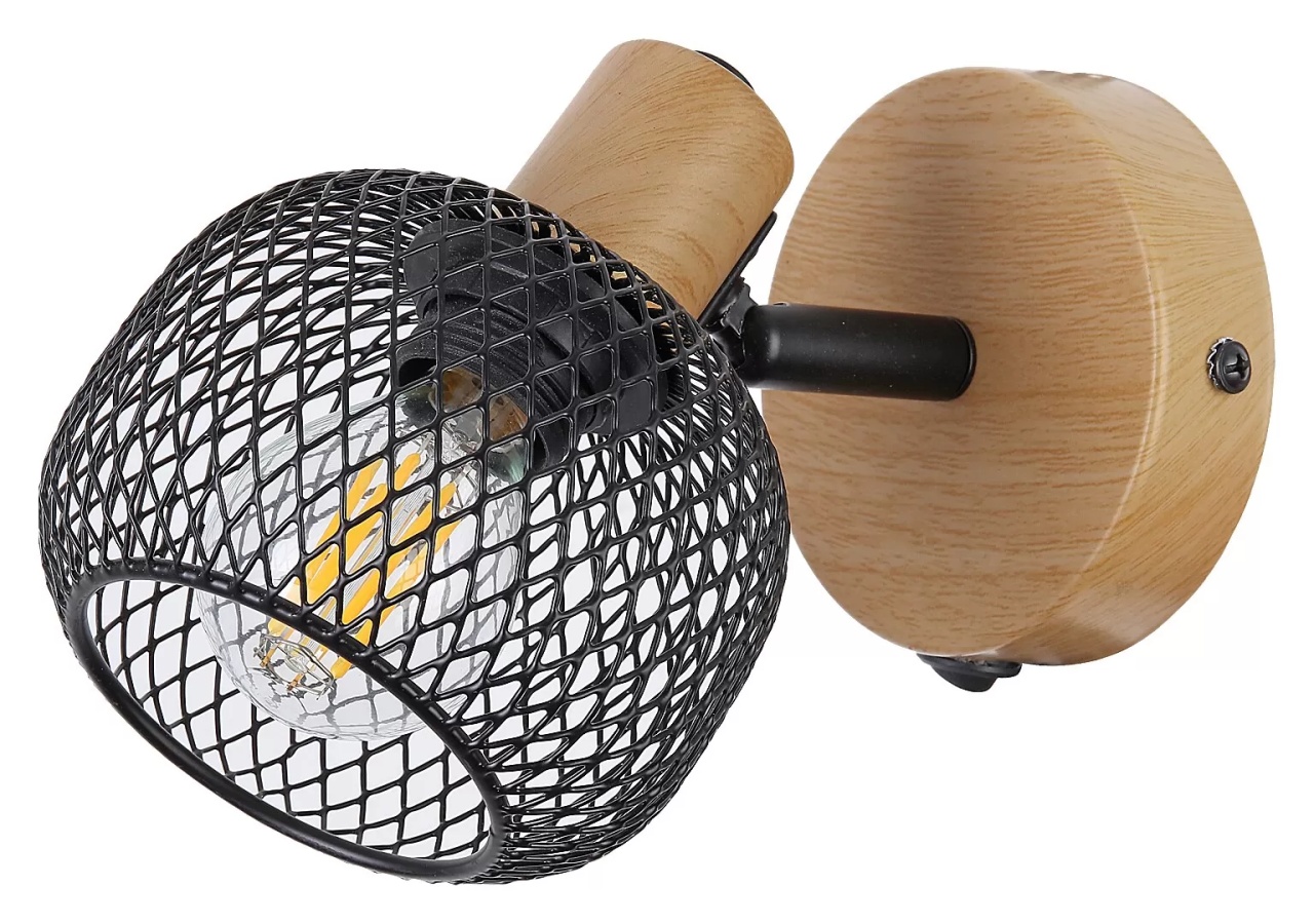 Aplica tip spot Rabalux Grendel, 1xE14, lemn natur-negru