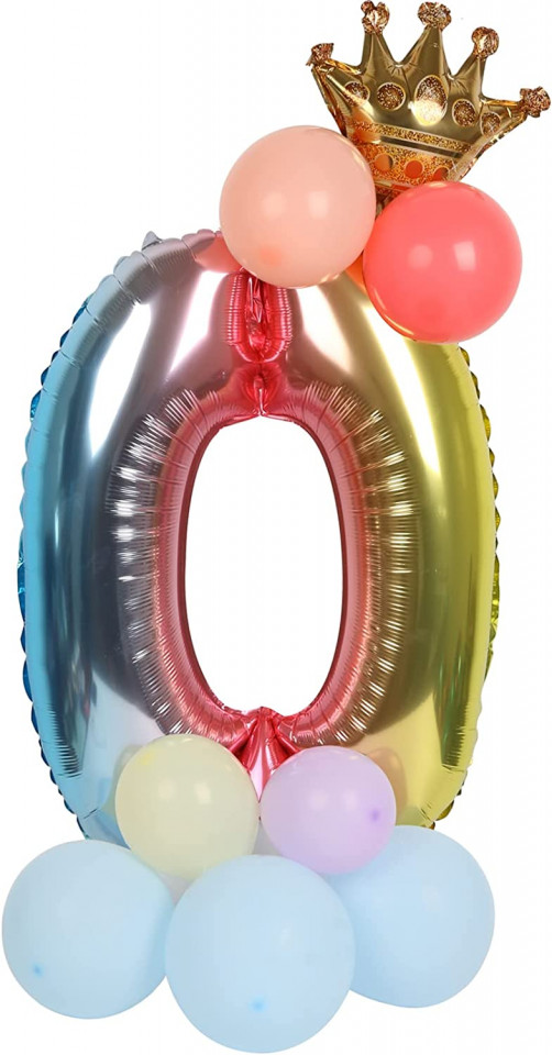 Balon aniversar PARTY GO, cifra 0, folie/latex, multicolor, 65 cm Accesorii